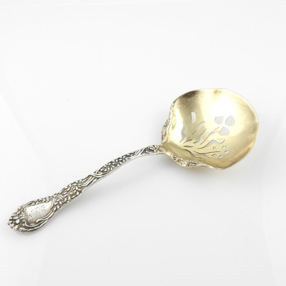 Gorham 1897 Meadow Sterling Silver Gold Washed Bon Bon Nut Spoon #8196